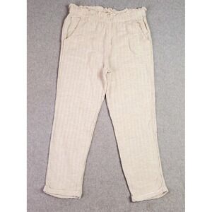 Rip Curl Pants Womens Large Lt Tan Viscose Linen Paperbag Tapered Pull On Casual